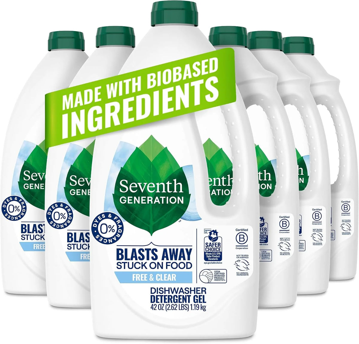Seventh Generation Dishwasher Detergent Gel, Free & Clear, 42 oz, Pack of 6
