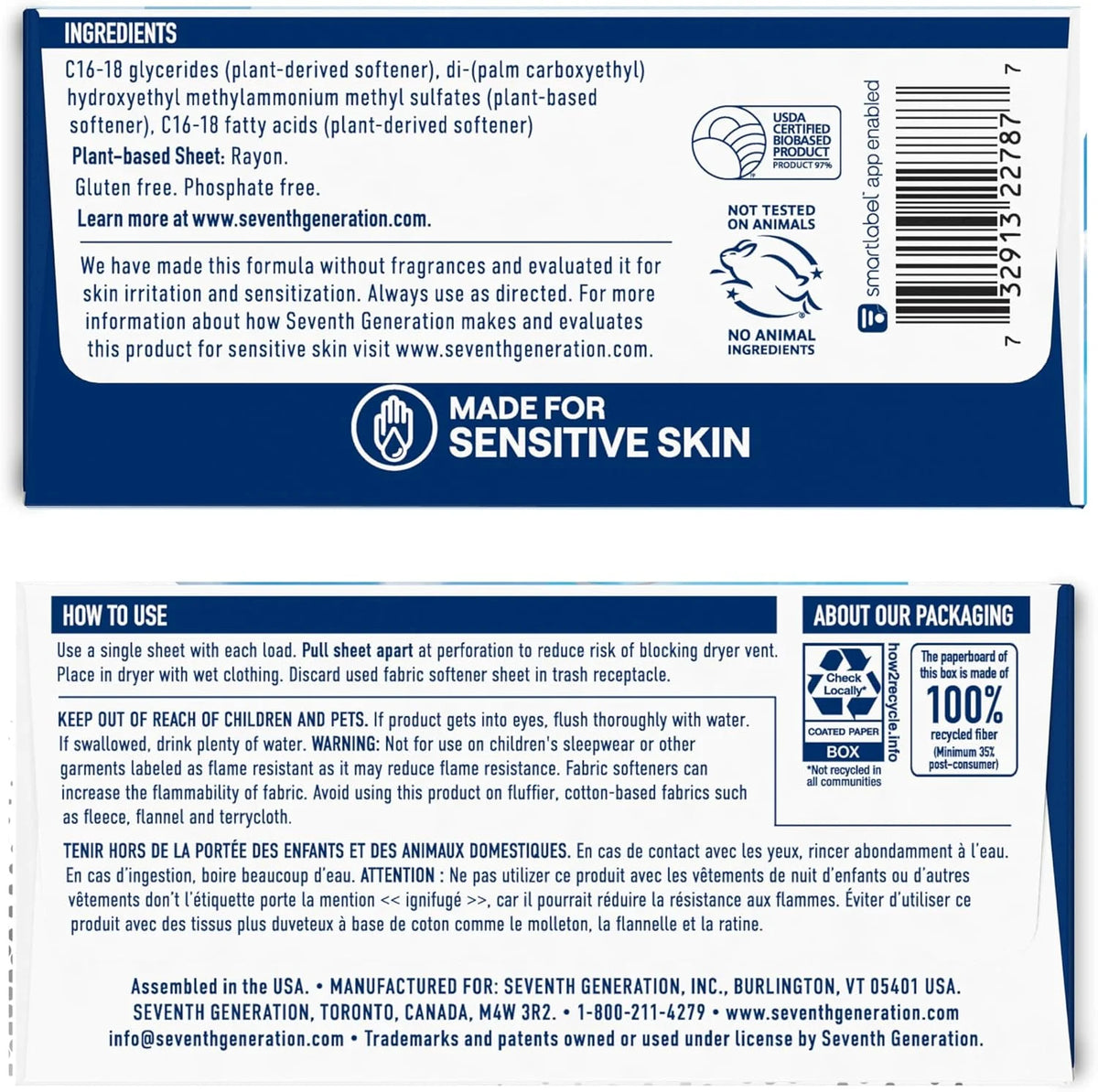 Seventh Generation Dryer Sheets, Free & Clear, 80 Count
