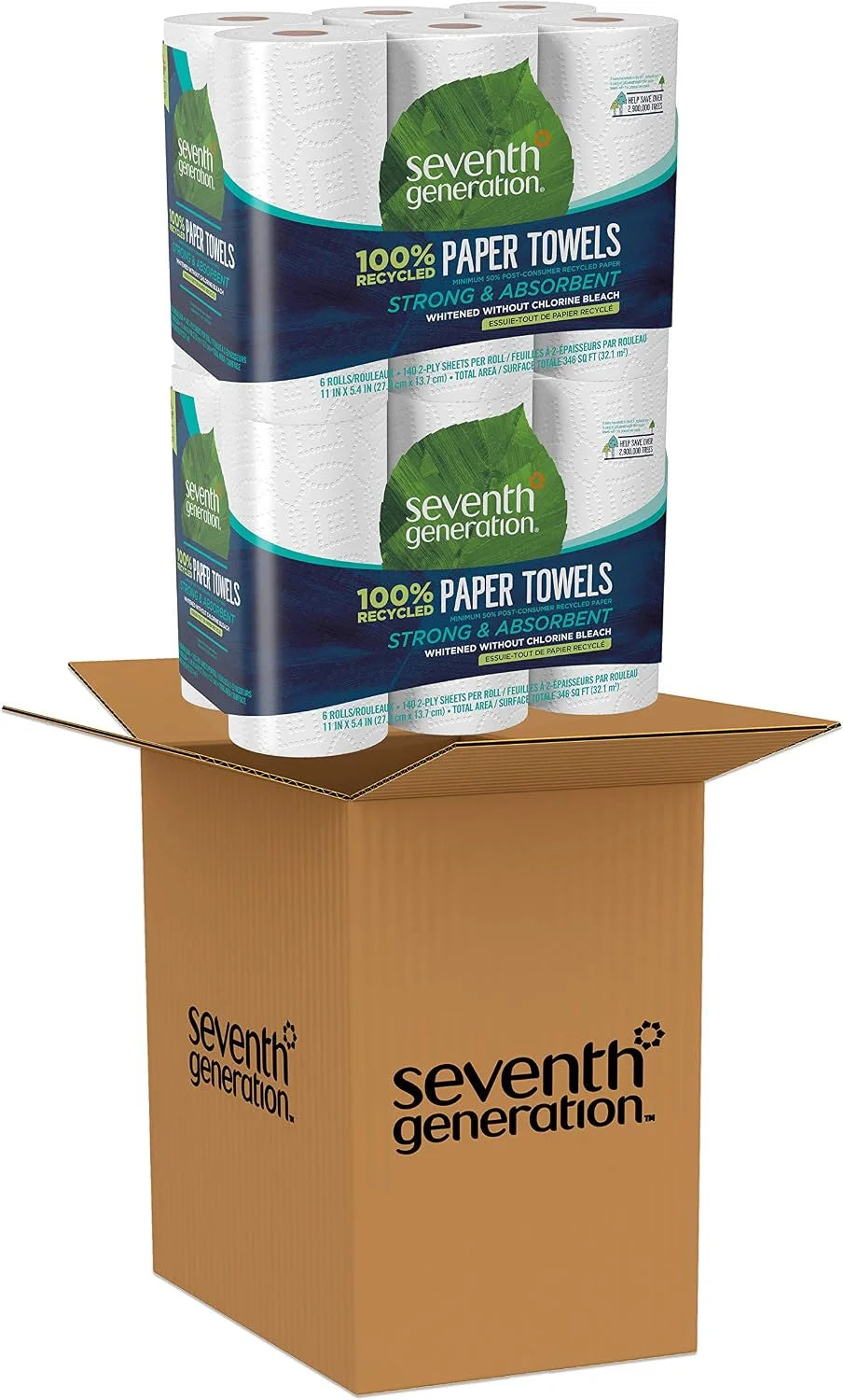 Seventh Generation Paper Towels, 100% Recycled Paper, 2-Ply, 6 Roll, 6 Count (Pack of 2)