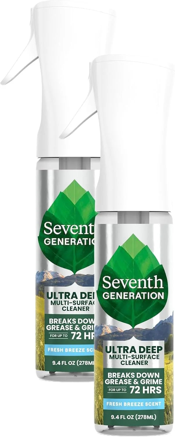 Seventh Generation Ultra Deep Probiotic Multi Surface Cleaner, 9.4 Fl Oz, Fresh Breeze, 80% USDA Biobased All Purpose Cleaning Spray, Breaks Down Tough Grease & Grime, Safe for Kids & Pets (Pack of 2)
