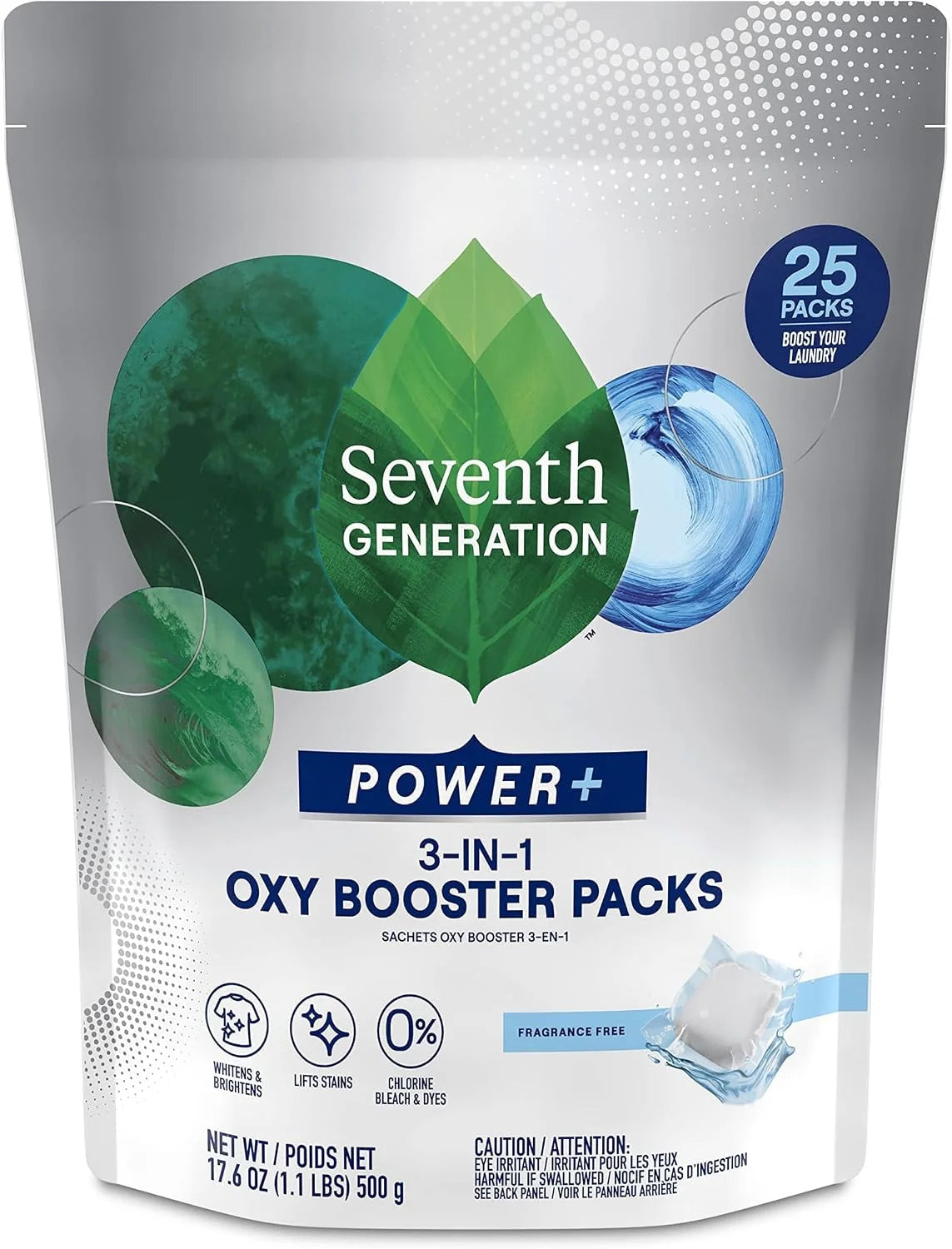 Seventh Generation Oxy Booster Stain Remover Packs Fragrance Free Power+ Stain Remover For Clothes 25 Count (Pack of 6)