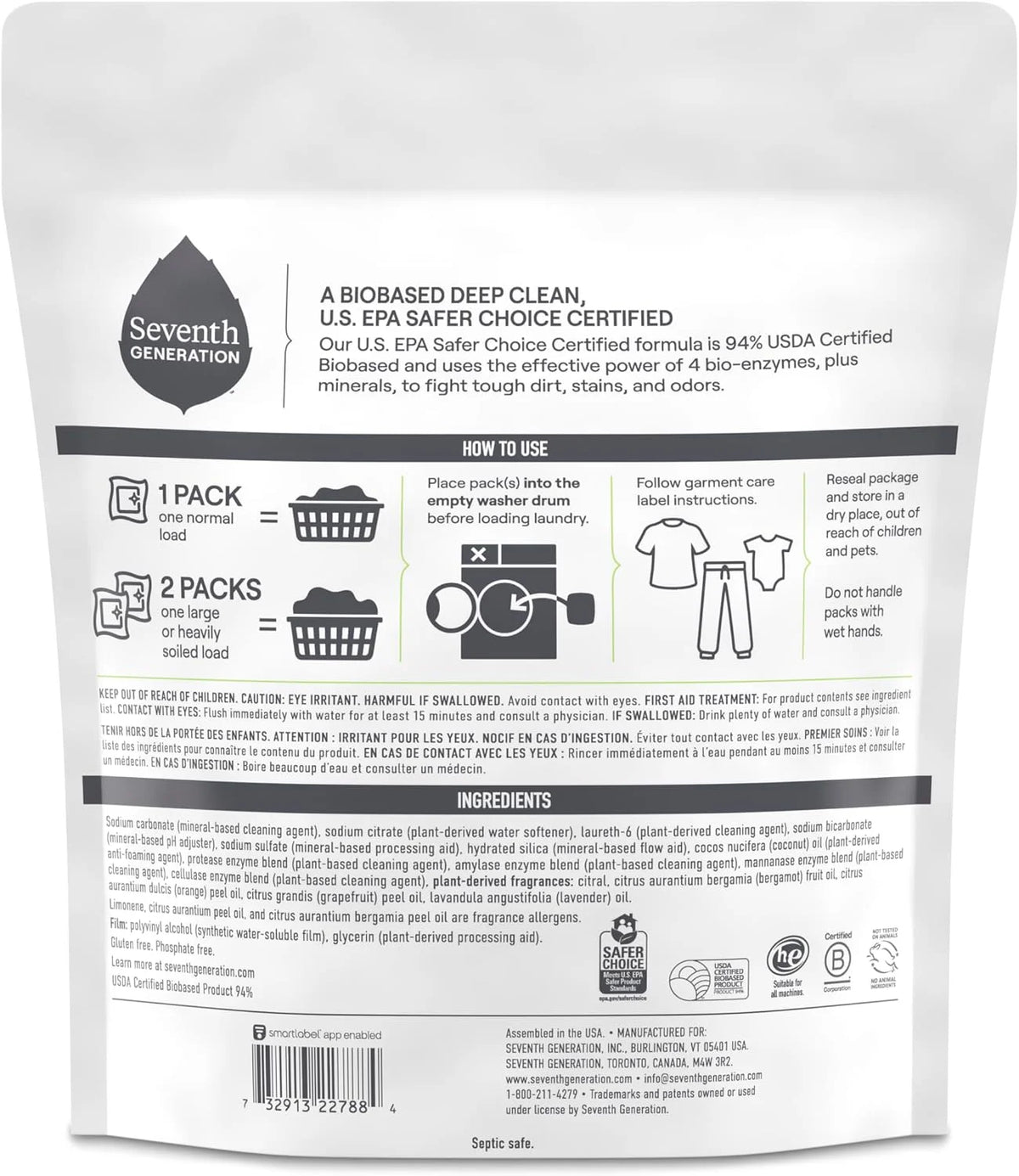 Seventh Generation Power+ Laundry Detergent Packs, Fresh Citrus, 42 Ct