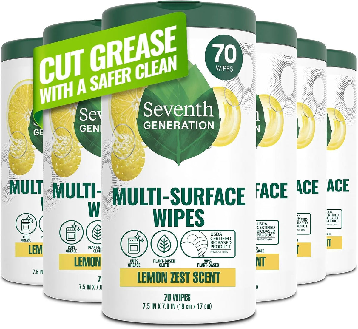 Seventh Generation, Multi-Surface Wipes, Lemon Zest scent, 70 Count