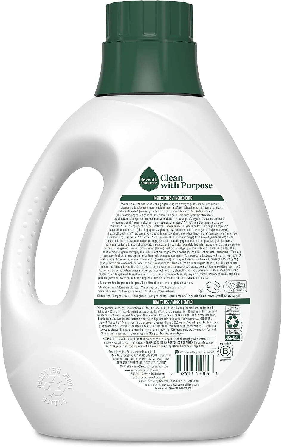 Seventh Generation Sage & Cedar Scent Liquid Laundry Detergent, 60 Loads, Dyes Free, 90 Fluid Ounces (Pack of 4)