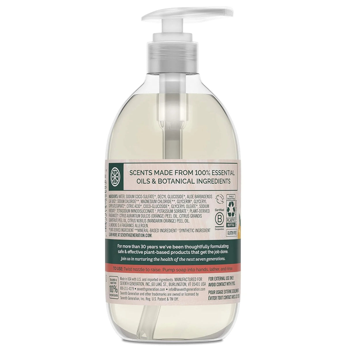 Seventh Generation Hand Soap, Mandarin Orange & Grapefruit, 12 oz, 8 Pack