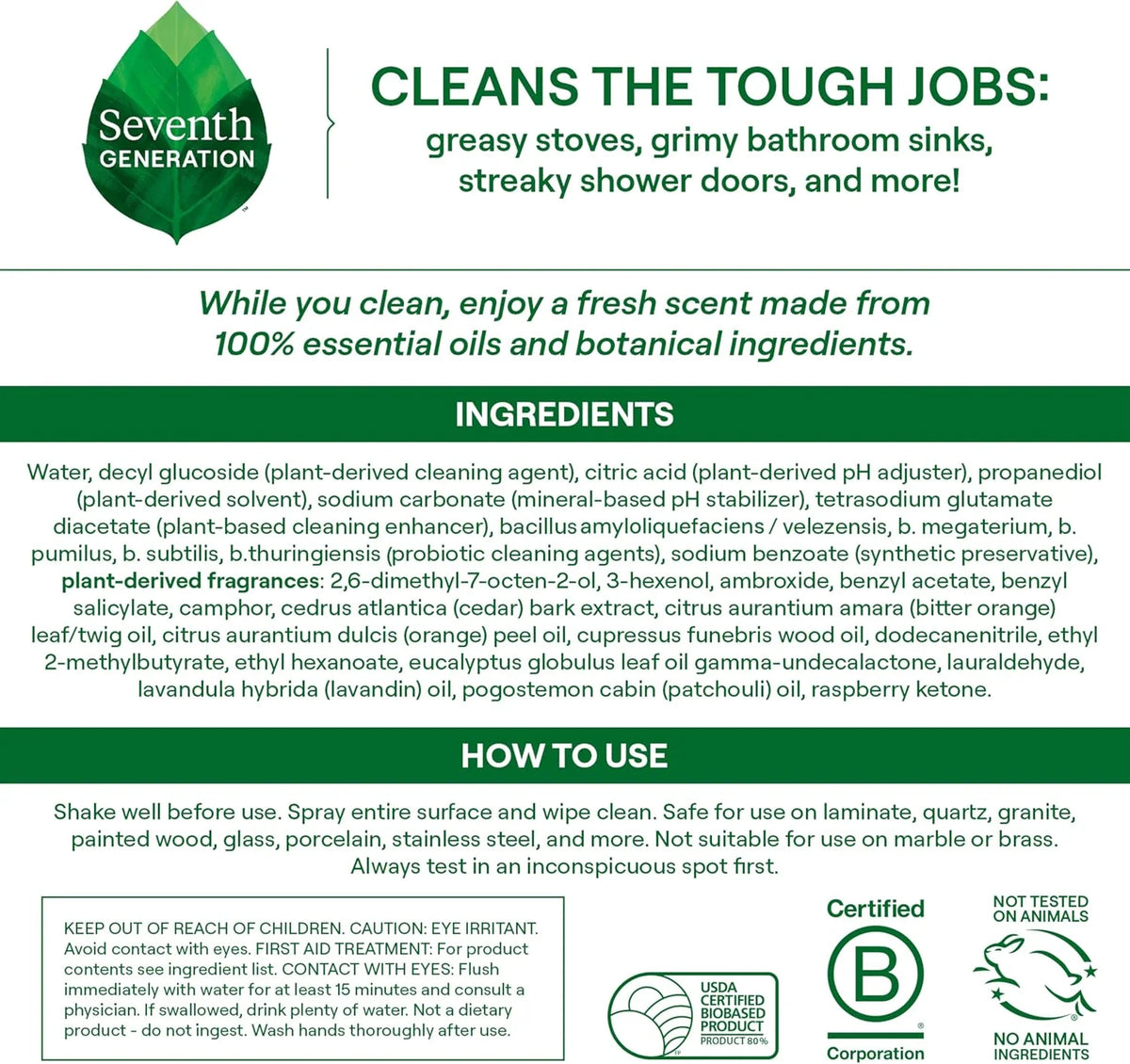 Seventh Generation Ultra Deep Probiotic Multi Surface Cleaner, 9.4 Fl Oz, Fresh Breeze, 80% USDA Biobased All Purpose Cleaning Spray, Breaks Down Tough Grease & Grime, Safe for Kids & Pets (Pack of 2)