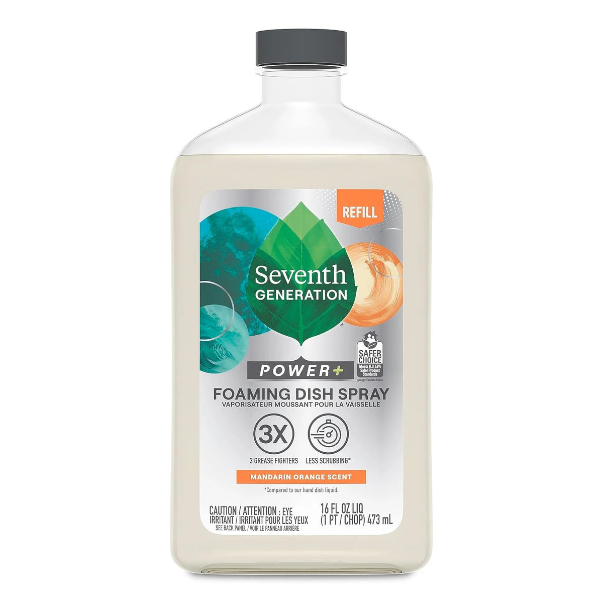 Seventh Generation Power+ Foaming Dish Spray Mandarin Orange Dishwashing soap Cuts Grease 16 oz