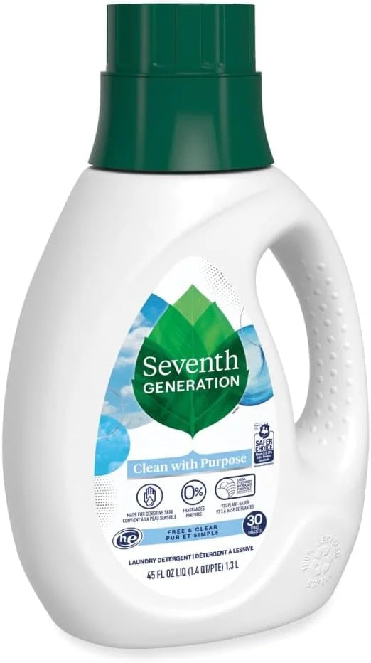 Seventh Generation natural liquid laundry detergent, fragrance free, 45 oz bottle, 6/carton
