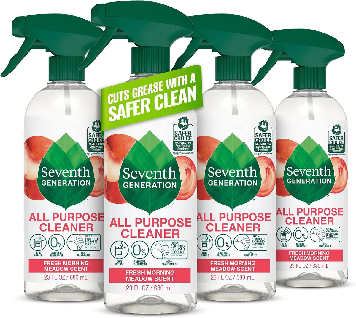 Seventh Generation All Purpose Cleaner, Morning Meadow, 23 oz, Pack of 4