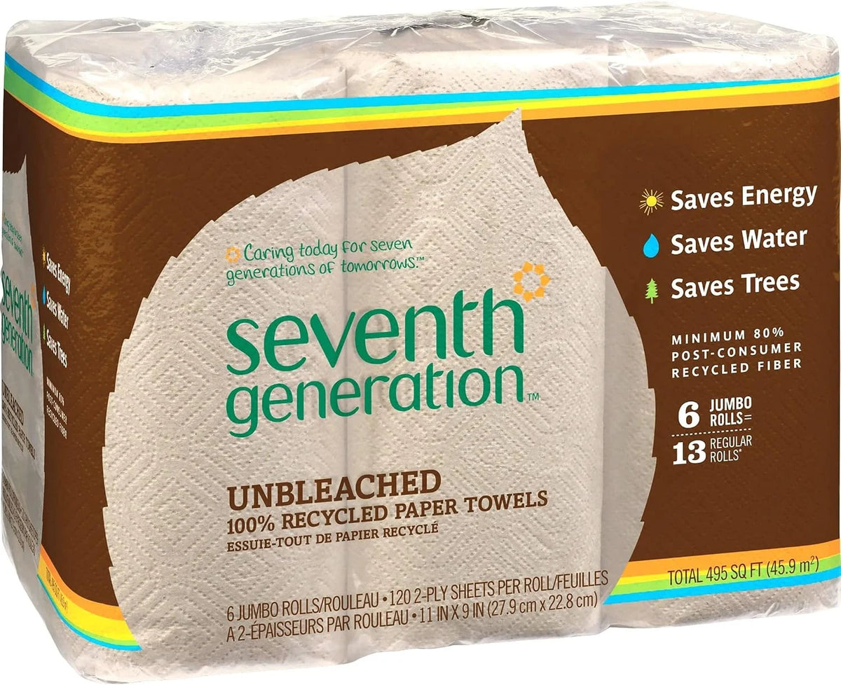 Seventh Generation Natural Unbleached 100% Recycled Paper Kitchen Towel Rolls, 2-Ply, 11 x 9, 120/Roll, 24 Rolls/Carton