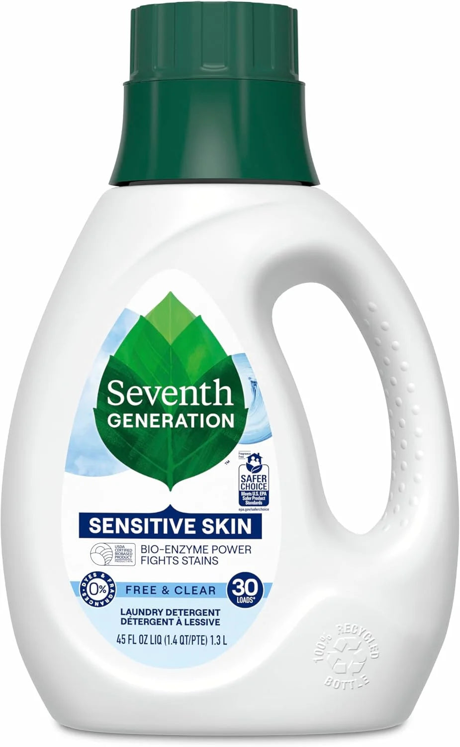 Seventh Generation Liquid Laundry Detergent, Free & Clear, 30 Loads, USDA Certified 97% Biobased, 45 Fl Oz