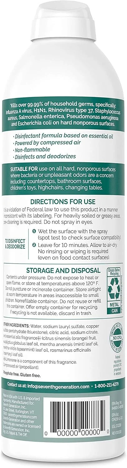 Seventh Generation Disinfectant Spray, Eucalyptus Spearmint & Thyme Scent, 13.9 Ounce (Pack of 4)