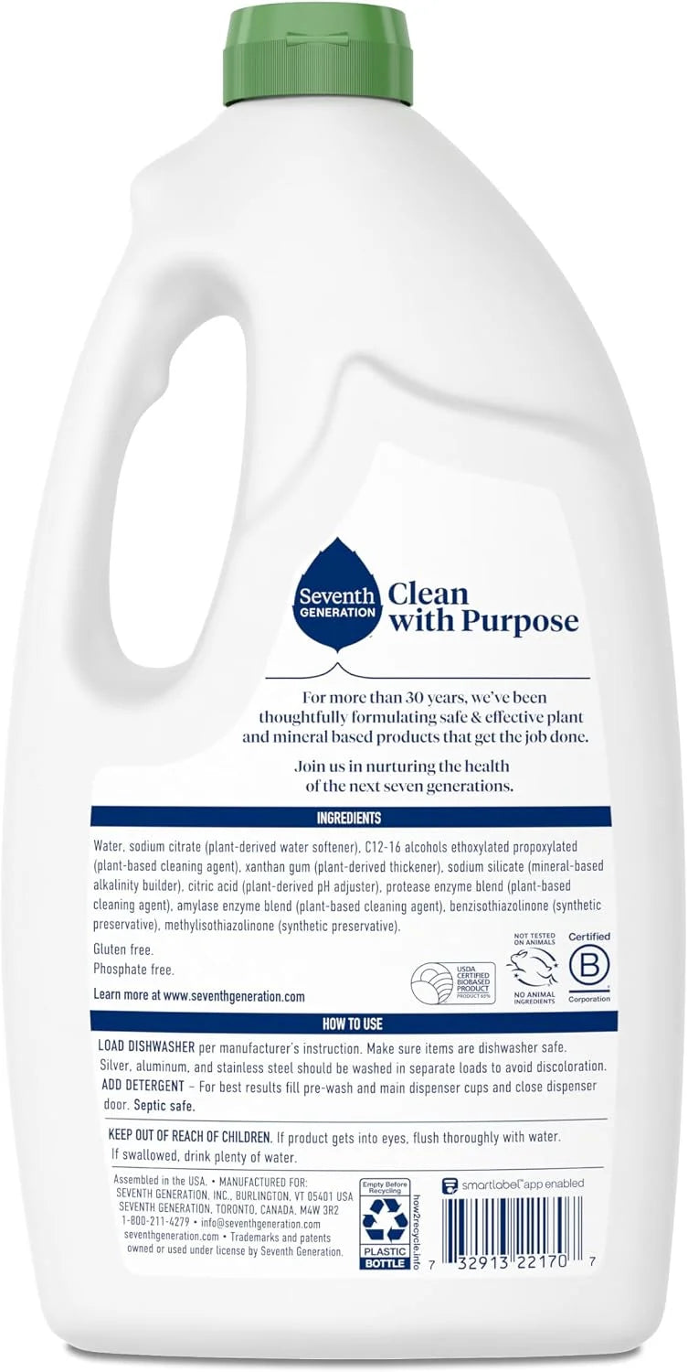 Seventh Generation Dishwasher Detergent Gel, Free & Clear, 42 oz, Pack of 6