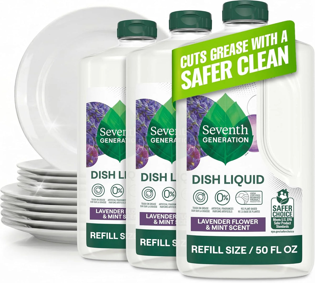Seventh Generation Dish Liquid, Lavender Flower & Mint, 50 oz, Pack of 3