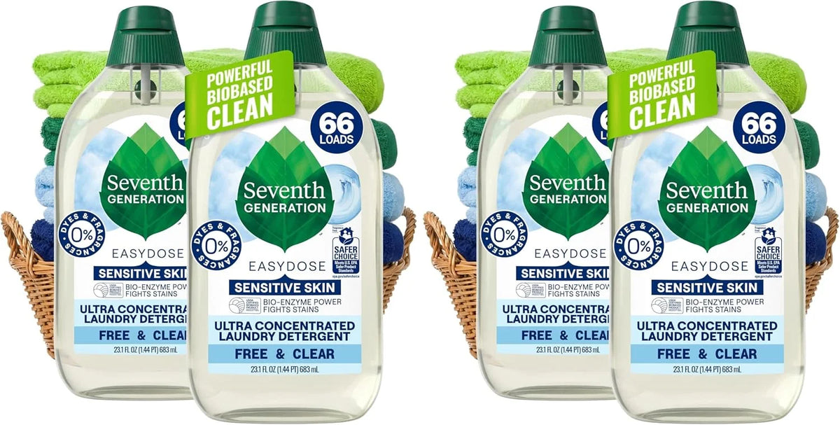 Seventh Generation Laundry Detergent,Ultra Concentrated EasyDose,Free & Clear,23.1 Fl Oz (Packaging May Vary),(Pack of 4)