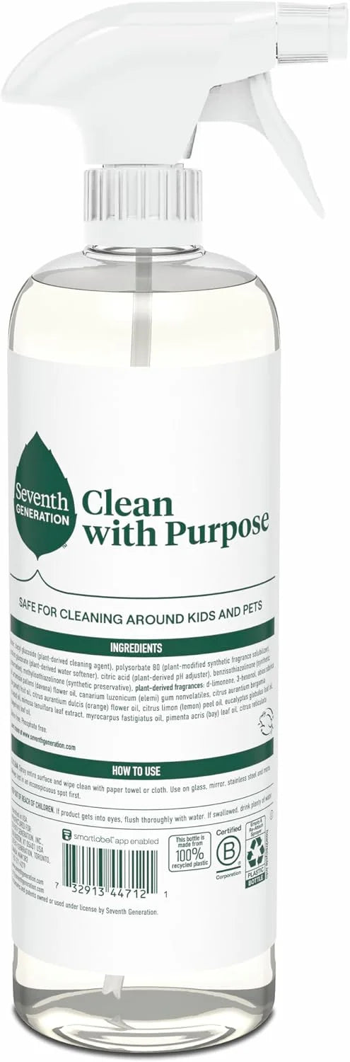 Seventh Generation Glass Cleaner,Biodegradable Formula,Sparkling Seaside Scent,23 oz,(Pack of 8)