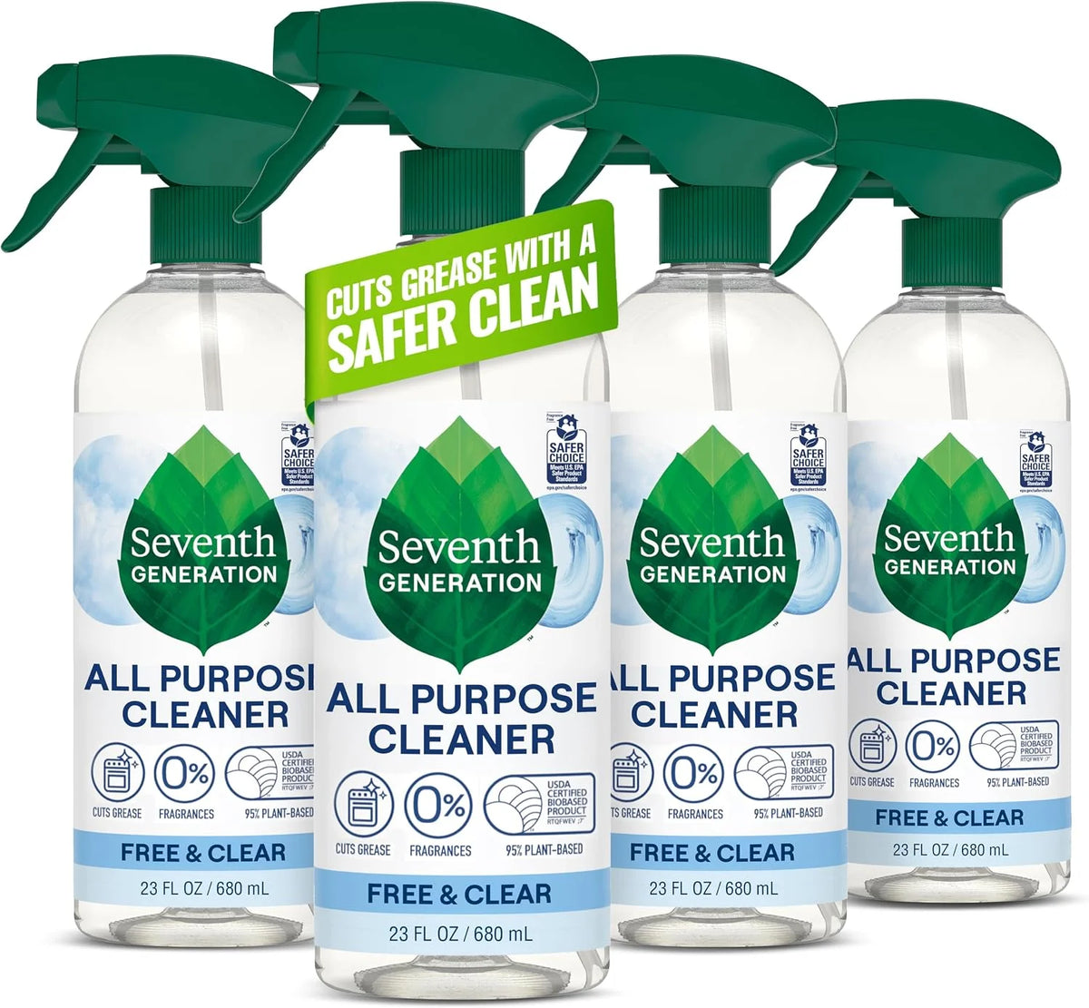 Seventh Generation, All Purpose Cleaner, Free & Clear, 23 oz, Pack of 4