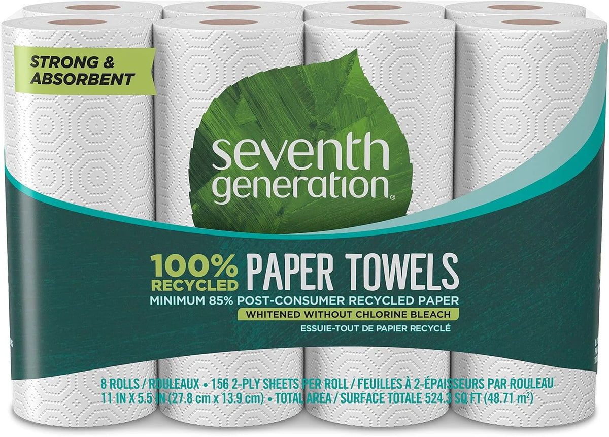 Seventh Generation Paper Towels, Strong & Absorbant, 8 Rolls, 2-Ply, 156-Sheets, 100% Recycled Paper