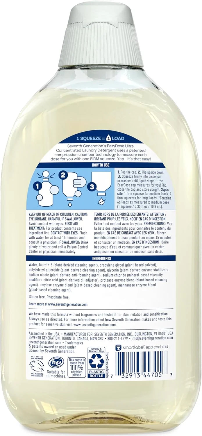 Seventh Generation Laundry Detergent,Ultra Concentrated EasyDose,Free & Clear,23.1 Fl Oz (Packaging May Vary),(Pack of 4)